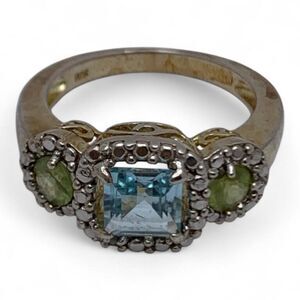 925 Sterling Silver Ring With Green Peridot & Blue Topaz Stones Size 7